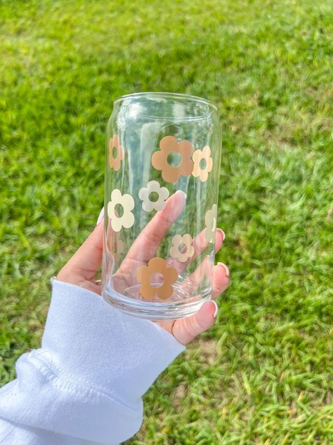 Retro Flowers 16oz Glass Cup