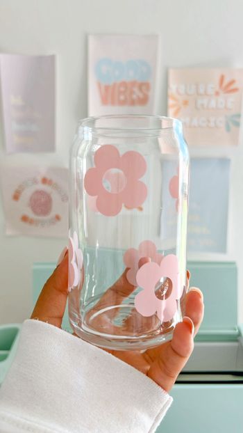 Retro Flowers 16oz Glass Cup