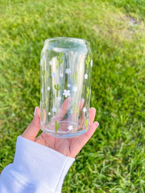 Cactus and flowers Glass cup